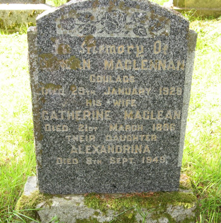 Photo of headstones/Duncan Maclennan d1929 hdstn Lochcarron Old